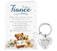 Tenare Fiance Birthday Card for Him with Envelope and Keyring Set from Wife Cute Bear Happy Birthday Fiance Card I Love You Key Chain for Soulmate Greeting Gift