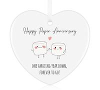 Tenare First Anniversary Happy Paper Anniversary Ceramic Heart Ornament | Wedding Gifts for Couples, Reads One Amazing Year Down Forever to Go, Decorative Keepsake Plaque