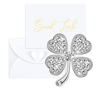 Tenare Good Luck 4 Leaf Clover Charm Lucky with Heart Envelope Velvet Bag | 4 Leaf Clover Charm, Good Luck Exams Gifts for Graduation Congratulations Colleagues Leaving Retirement New Job