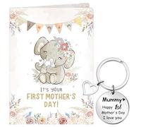 Tenare Happy 1st Mother's Day Card from Baby Mom Keyring Gifts First Mothers Day Mum Gifts from Son Daughter Mummy Cute Elephant Card Heart Keychain Ring for Birthday Gift Present