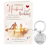 Tenare Husband Birthday Card Gifts from Wife, 8.66 x 5.91 Inch, Anniversary Card with White Envelope Husband Keyring I Love You Keychain with Lovely Words Greeting Birthday for Him