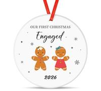 Tenare Our First Christmas Engaged Bauble Ceramic Engagement Decoration Couples Gingerbread Man Design Ornament for Xmas Tree Engaged Couple Gift 1st Xmas 2026 Engagement Ornament Christmas