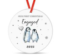 Tenare Our First Christmas Engaged Bauble Ceramic Engagement Decoration Couples Penguin Design Ornament for Xmas Tree Engaged Couple Gift 1st Xmas 2025 Ornament Christmas