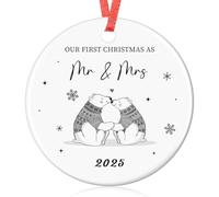 Tenare Our First Christmas Engaged Bauble Ceramic Engagement Decoration Couples Polar Bears Design Ornament for Xmas Tree Engaged Couple Gift 1st Xmas 2024 Engaged Ornament Christmas (Married)