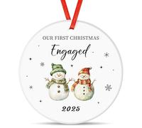Tenare Our First Christmas Engaged Bauble Ceramic Engagement Decoration Couples Snowman Design Ornament for Xmas Tree Engaged Couple Gift 1st Xmas 2025 Ornament Christmas