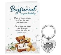 Tenare Romantic Happy Birthday Boyfriend Card Bear Greetings Cute Birthday Card with White Envelope Boyfriend Keyring Heart Keyring for Boy Anniversary Events