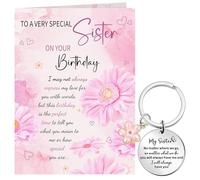 Tenare Sister Birthday Card Set Gift with Love Envelope Sister Gift for Keyring with Butterflies Sentimental Poem Special Card with Flower Daisy for Present Birthday