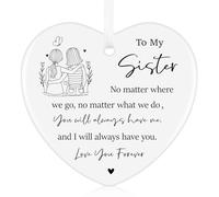 Tenare Sister Thanks Gifts for Christmas Ceramics Thanks Ornament for Sister Women Girls Hanging Thoughtful Plaques Heart Decorations Presents for Xmas Birthday Thanksgiving Day