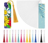 Tenare Sublimation Blank Bookmark Heat Transfer Metal Aluminum DIY Bookmark with Hole and Colorful Tassels for Crafts, Birthday Wedding, Tassels Blank Bookmarks, Single-Sided Printing (120 Pieces)