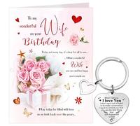 Tenare Wife Birthday Card with White Envelope and Birthday Keyring Anniversary Card from Husband for Soulmate Women
