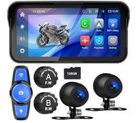 Tenbaba Motorcycle CarPlay with 2 Cameras System Front Rear Motorcycle TPMS 6.2 Inch Motorcycle GPS Navigation System Motorcycle Carplay/Android Car IP67 Waterproof Loop Recording 128G TF Card