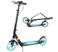 TENBOOM Scooter for Kids Ages 8-12 and Adult, LED Light Wheels Scooter for Kids, Fast Folding Hand Brake Adult Kick Scooters with Bike Bell, Height Adjustable City Scooter,Up to 100 kg, Black