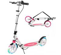 TENBOOM Scooter for Teens and Adult, LED Light Wheels Scooter, Fast Folding Hand Brake Adult Kick Scooters with Bike Bell, Height Adjustable City Scooter,Up to 100 kg, White
