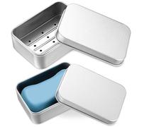 Tenbrachian 2 Pcs Travel Soap Cases, 150 ML Aluminum Soap Box, Soap Travel Case, Metal Soap Box, Soap Container, Leakproof Soap Dish Holder, Soap Tin with Draining & Lid(Rectangular)