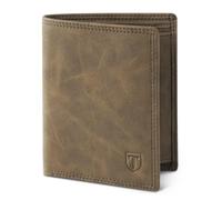 TENBST Men's RFID Blocking Leather Wallet with 13 Credit Card Holders, 1 ID Window & Photo Slots, Coin Purse, 2 Banknote Compartments, Men's Gift (Brown)