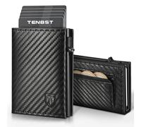 TENBST Men's Wallet | Slim Wallet with Coin Compartment & RFID Protection | Men's Wallet | Mini Card Holder | Wallet Purse and Gift Box | Carbon Black, black, 10*7*2cm, Casual