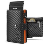 TENBST Men's Wallet with Coin Compartment & RFID Protection, Slim Wallet Card Case Small, Men's Wallet, 10 Compartments for Credit Cards, Black / orange, M/S, Classic