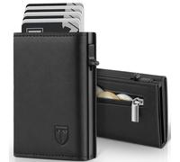 TENBST Mens Wallets RFID Blocking, Wallets for Men UK with up to 8 Card Holders, Coin Pocket, Banknote Compartment & ID Window, Minimalist Slim Wallet with Gift Box - Black