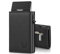 TENBST Mens Wallets RFID Blocking, Wallets for Men UK with up to 8 Card Holders, Coin Pocket, Banknote Compartment & ID Window, Minimalist Slim Wallet with Gift Box - Black