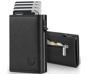 TENBST Mens Wallets RFID Blocking, Wallets for Men UK with up to 8 Card Holders, Coin Pocket, Banknote Compartment & ID Window, Minimalist Slim Wallet with Gift Box - Black