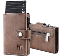 TENBST Slim Wallet with Coin Compartment, Men's RFID Protection, Faux Leather Wallet Men, Automatic Pop-Up Credit Card Case, Brown, Classic, brown, 10cm*7cm*2.1cm, Minimalist