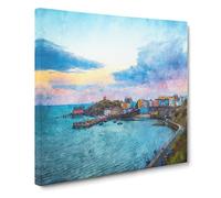Tenby Harbour in Pembrokeshire Wales Canvas Print | Gallery Wrapped 30mm Frame Wall Art | 14x14 inches | Ready to Hang | Modern Seascape Picture | Living Room Bedroom Lounge Office