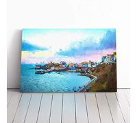 Tenby Harbour in Pembrokeshire Wales | Canvas Wall Art Print | Framed & Ready to Hang Picture | Modern Home Decor for Living Room, Bedroom, Kitchen or Office | 30x20 Inches