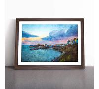 Tenby Harbour in Pembrokeshire Wales Framed Wall Art Picture Print - Canvas Painting - Modern Home Décor Poster - Ready to Hang for Living Room Bedroom Kitchen - Walnut A1 (66 x 90 cm)