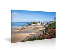 Tenby Harbour Pembrokeshire Wales Wall Decor Posters and Prints 1 Panels Colorful Buildings of Popular Welsh Resort Wall Decor for Bedroom Modern Home Decor Framed Ready to Hang (16''Wx 24''H)
