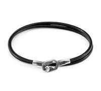 Tenby Silver and Round Leather Bracelet ANCHOR & CREW Black 19cm