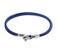 Tenby Silver and Round Leather Bracelet ANCHOR & CREW Blue 19cm