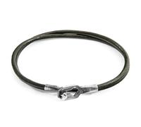 Tenby Silver and Round Leather Bracelet ANCHOR & CREW Green 21cm