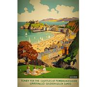 Tenby Travel Poster - A4 Wall Art, Wanderlust Print, Inspirational World Map, Vintage City, Retro Poster, Home Decor for Living Room, Office, Gift Idea for Travel Lovers