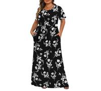 Tencede Womens Plus Size Maxi Dresses Summer 2025 Casual Short Sleeve with Pockets Long Dress 1X-5X, White Orchid, 3XL