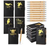 Tenceur 10 Sets Employee Appreciation Gifts Animal Pun Note Leather Journal Inspirational Notebook A6 Notepads with Bamboo Pens Christmas Thank You Gift for Nurse Teacher Team Coworker Office, Black