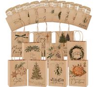 Tenceur 100 Pcs Christmas Gift Bags Bulk with Handles Reusable Kraft Gift Bag, Holiday Paper Bags for Xmas Surprise Stuffer Candy Present Wrapping, 8.27 x 5.91 x 3.15 Inches (Brown)