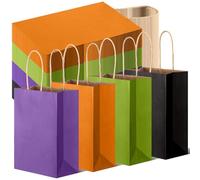 Tenceur 100 Pcs Halloween Party Favor Bags Bulk Trick Treat Gift Bags with Handles Large Halloween Theme Party Favors Black Purple Green Orange Sancks Goodies Candies Gifts Pouch Holiday Supplies