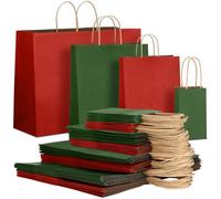 Tenceur 100 Pcs Red and Green Christmas Gift Bags Kraft Paper Bags with Handles Holiday Gift for Wedding Baby Shower Bridal Shower Shopping Party Favor Business (4 Size)