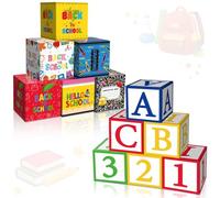 Tenceur 12 Back to School Decoration Boxes Set Pencil Crayon Notebook Abc 123 Shape Balloon Block Boxes for Celebration Back to School Birthday Decoration Decor Photo Prop Party Supplies