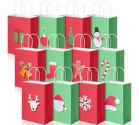Tenceur 120 Pcs Small Christmas Gift Bags with Handles 12 Designs Christmas Kraft Paper Bags Holiday Goody Treat Candy Handbag for Xmas Birthday Wedding Party Favors Wrapping, 8.3 x 5.9 x 3.2 Inch
