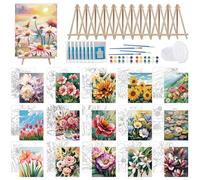 Tenceur 16 Sets Pre Drawn Canvas to Paint for Sip and Paint Party, 8 x 10 Inch Preprinted Framed Pre Sketched Coloring Canvas with Easels and Brushes for Adults Kids Party Supplies(Flower)