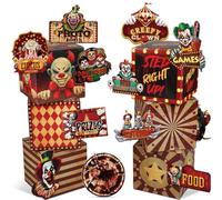 Tenceur 18 Pcs Large Halloween Creepy Carnival Decorations Circus Clown Box Horrible Circus Paper Outdoor Decoration Terror Boxes Carnival Theme Party for Horror Haunted House Supplies