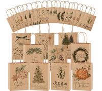 Tenceur 20 Pcs Christmas Gift Bags Bulk with Handles Reusable Kraft Gift Bag, Holiday Paper Bags for Xmas Surprise Stuffer Candy Present Wrapping, 8.27 x 5.91 x 3.15 Inches (Brown)