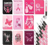 Tenceur 200 Pcs Breast Cancer Notebook Pen Set - Small Pocket Journal Notepads, Pink Ribbon Ballpoint Pen for Women Gift Breast Cancer Awareness Accessories Party Supplies