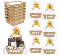 Tenceur 24 Pack Team Appreciation Baskets for Gifts Empty - Kraft Gift Basket Kit DIY Cardboard Tray with Pull Bows & Plastic Bags for Team Employee Teacher Coworker Nurse Present(Classic)