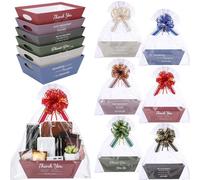 Tenceur 24 Pack Team Appreciation Baskets for Gifts Empty - Morandi Color Gift Basket Kit DIY Cardboard Tray with Pull Bows & Plastic Bags for Team Employee Teacher Coworker Nurse Present(Chic)