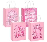 Tenceur 24 Pcs Pink Cowgirl Party Favors Bags Let's Go Girls Gift Paper Bag for Birthday Wedding Last Rodeo Bachelorette Party Decorations,5.9 x 3.1 x 7.8 Inches