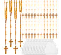 Tenceur 24 Pcs Wooden Rosary Bead Necklace Wood Catholic Carved Beads with Jesus Cross First Communion Rosary Bulk with Organza Bags Baptism Favors Catholic Gift for Men Women, Wood, No Gemstone
