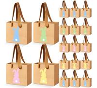 Tenceur 24 Pieces Mini Kraft Easter Gift Bags with Handle 4.72 x 3.94 x 2.36 Small Bunny Paper Treat Bags for Easter Party Favor Supplies Gifts Wrapping