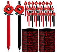 Tenceur 24 Sets Veterans Day Poppy Flower Gifts Bulk Include Patriotic Pens and Poppy Thank You Veterans Wristbands Bracelets Lest We Forget Memorial Gifts for Remembrance Day